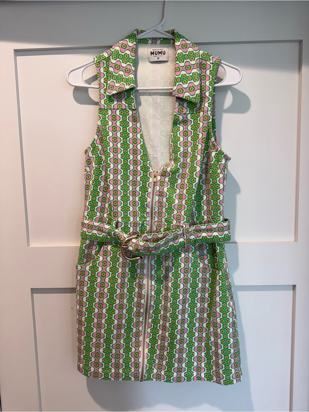 Show Me Your Mumu Oxford Tank Dress Watermelon Geo Denim - Picture 2 of 3